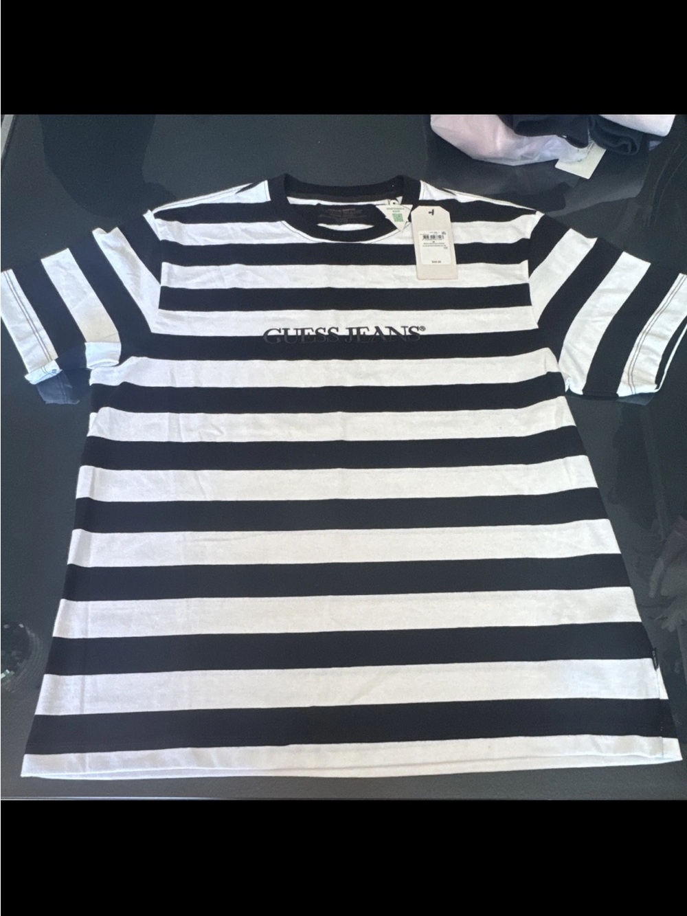 Guess Black & White Striped Short Sleeve Tee